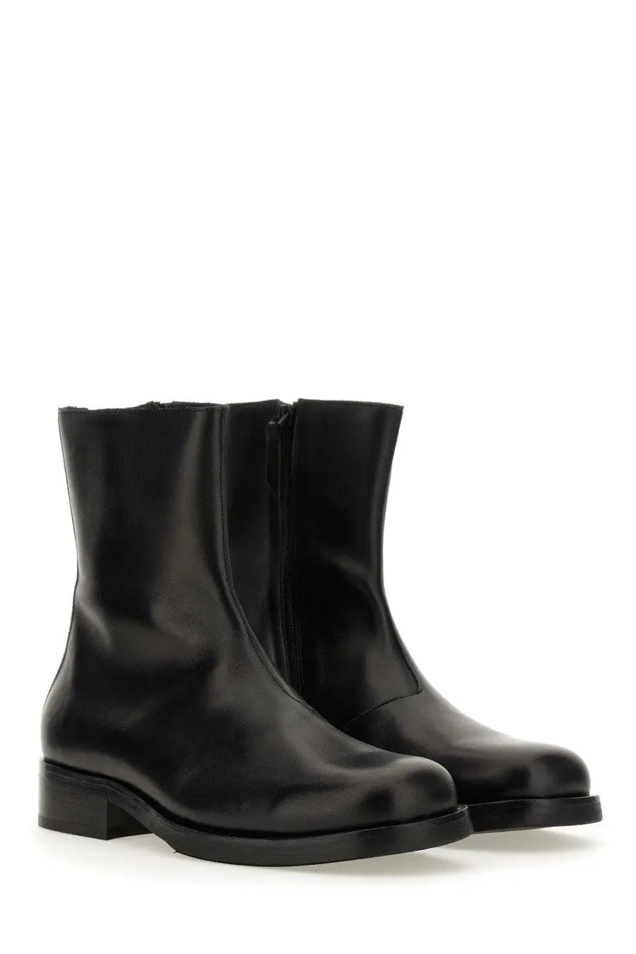 Our legacy men’s stivale camion black black leather ankle boots with low block heel and zipper closure