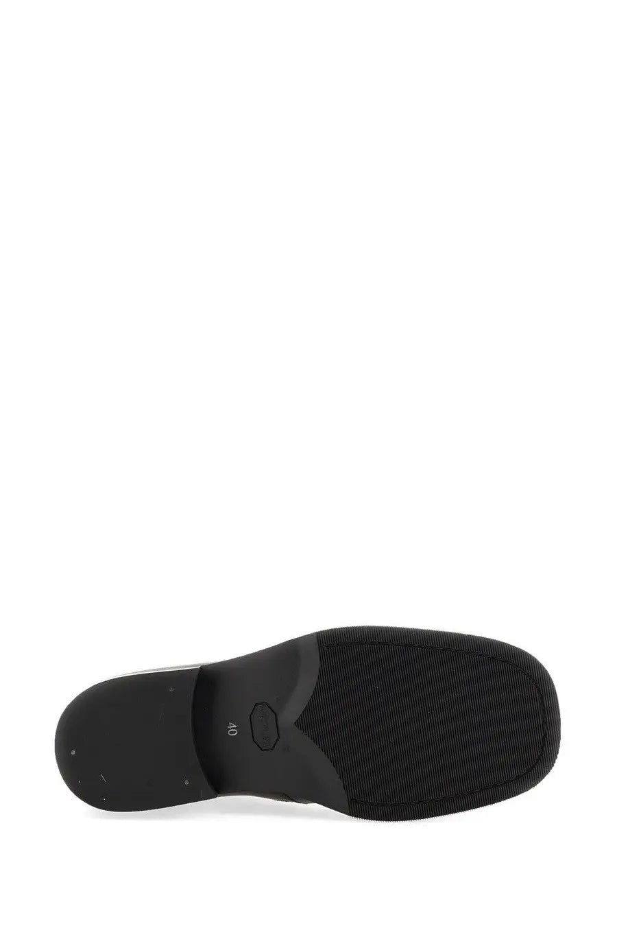 Black rubber sole with textured grip and small oval logo near heel on our legacy men’s stivale camion black boot