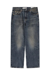 Our Legacy men’s third cut jeans blue dark-wash denim with relaxed straight-leg cut and faded distressing