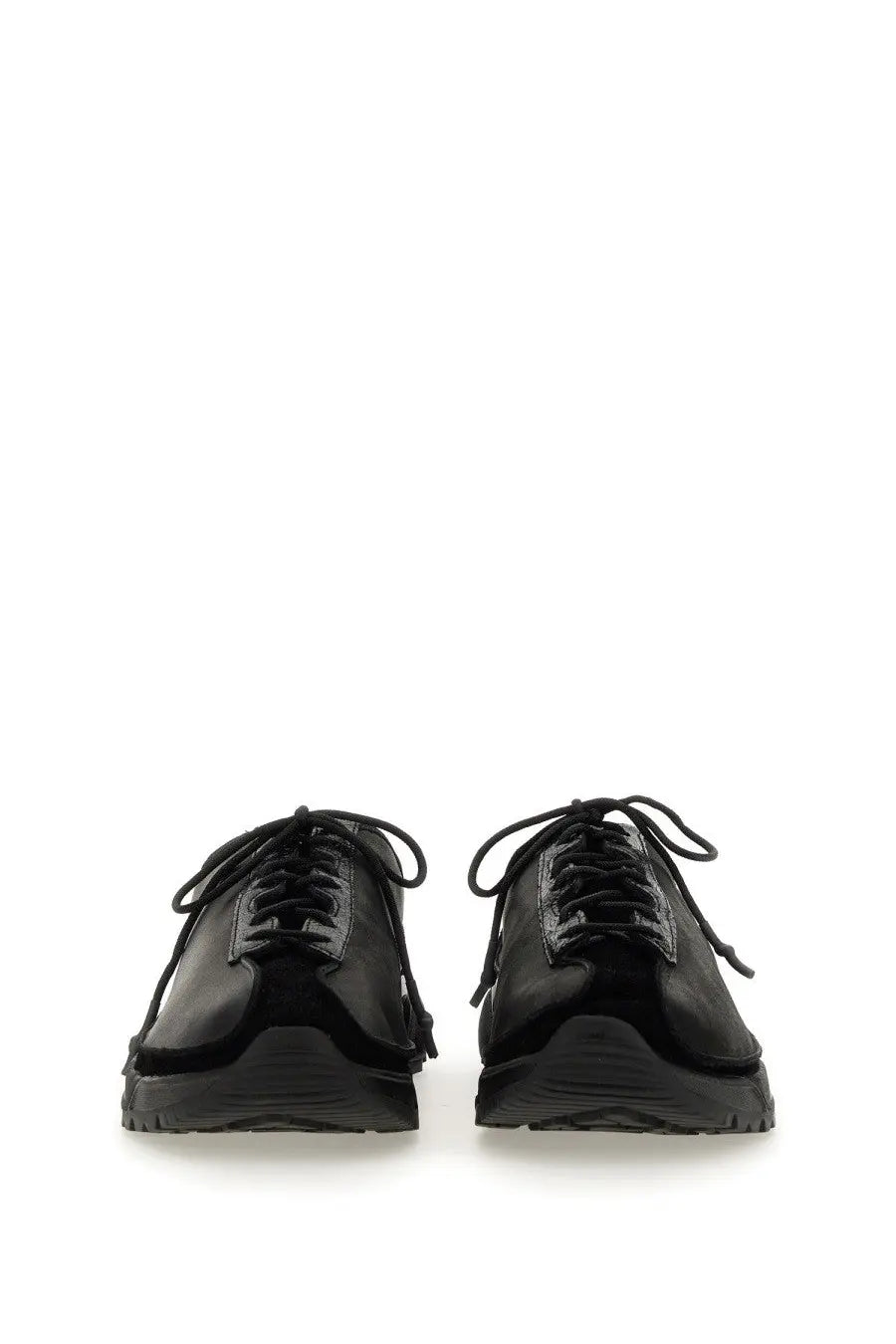 Our Legacy unisex Klove sneaker black leather lace-up shoes with glossy finish and velvet side accents