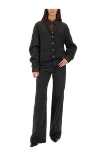 Our Legacy women’s cardigan Academy black dark gray textured knit with button closure and long sleeves