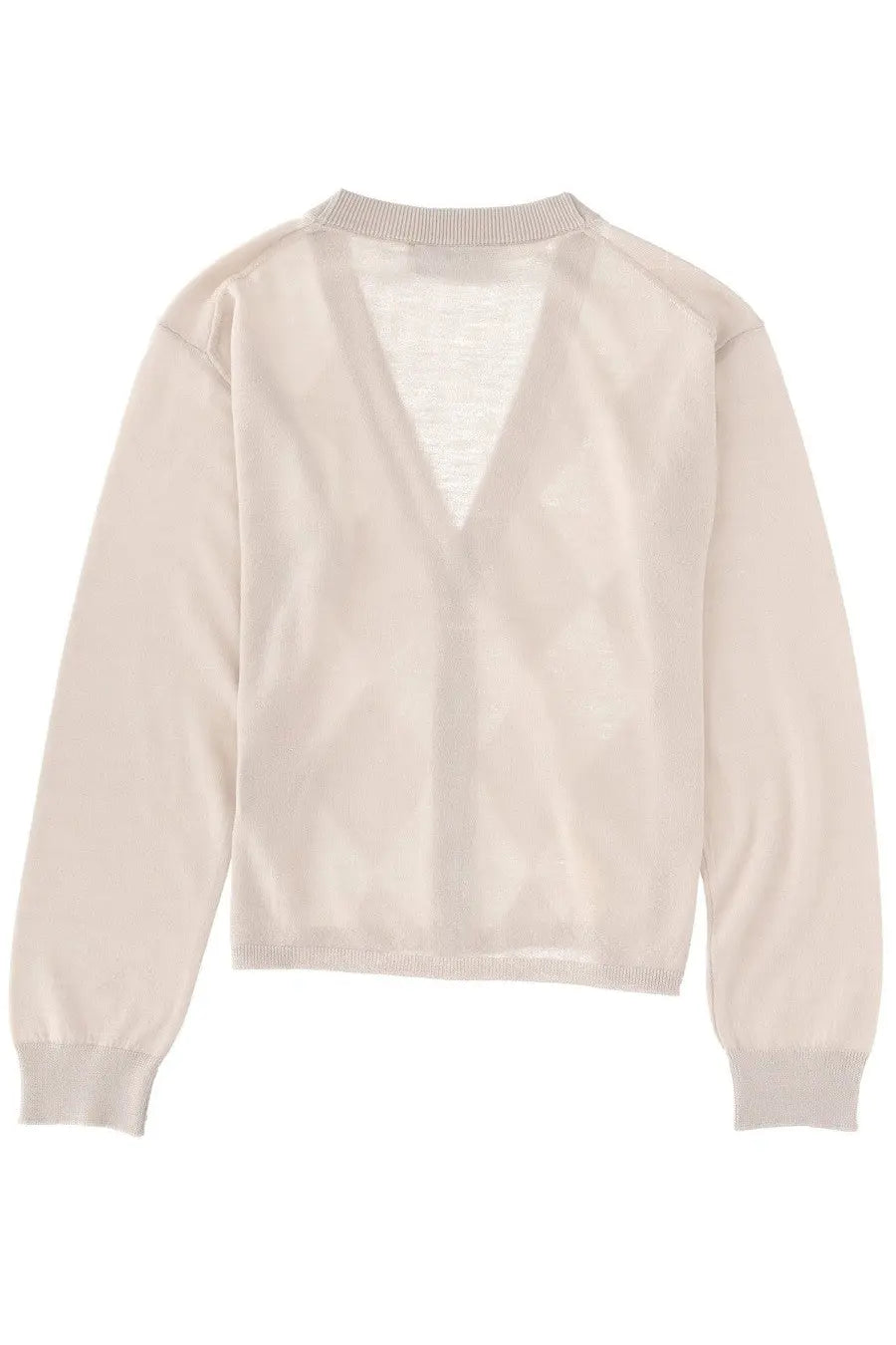 Our Legacy women’s off-white v-neck cardigan with subtle diamond pattern and ribbed cuffs in ivy multicolor