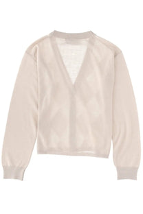 Our Legacy women’s off-white v-neck cardigan with subtle diamond pattern and ribbed cuffs in ivy multicolor