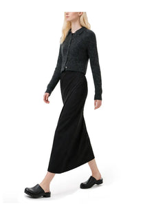 Our Legacy women’s black textured knit cardigan with subtle pattern and button closure Mazzy Grey style