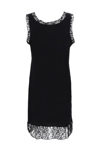 Our Legacy women’s dawn dress black sleeveless with delicate lace trim on neckline armholes and hem