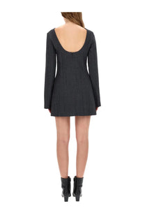 Our Legacy women’s firm grey textured knit mini dress with long sleeves and deep back cutout shown from the back