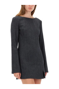 Our Legacy women’s dress firm grey long-sleeved textured mini dress with straight hem and side slit