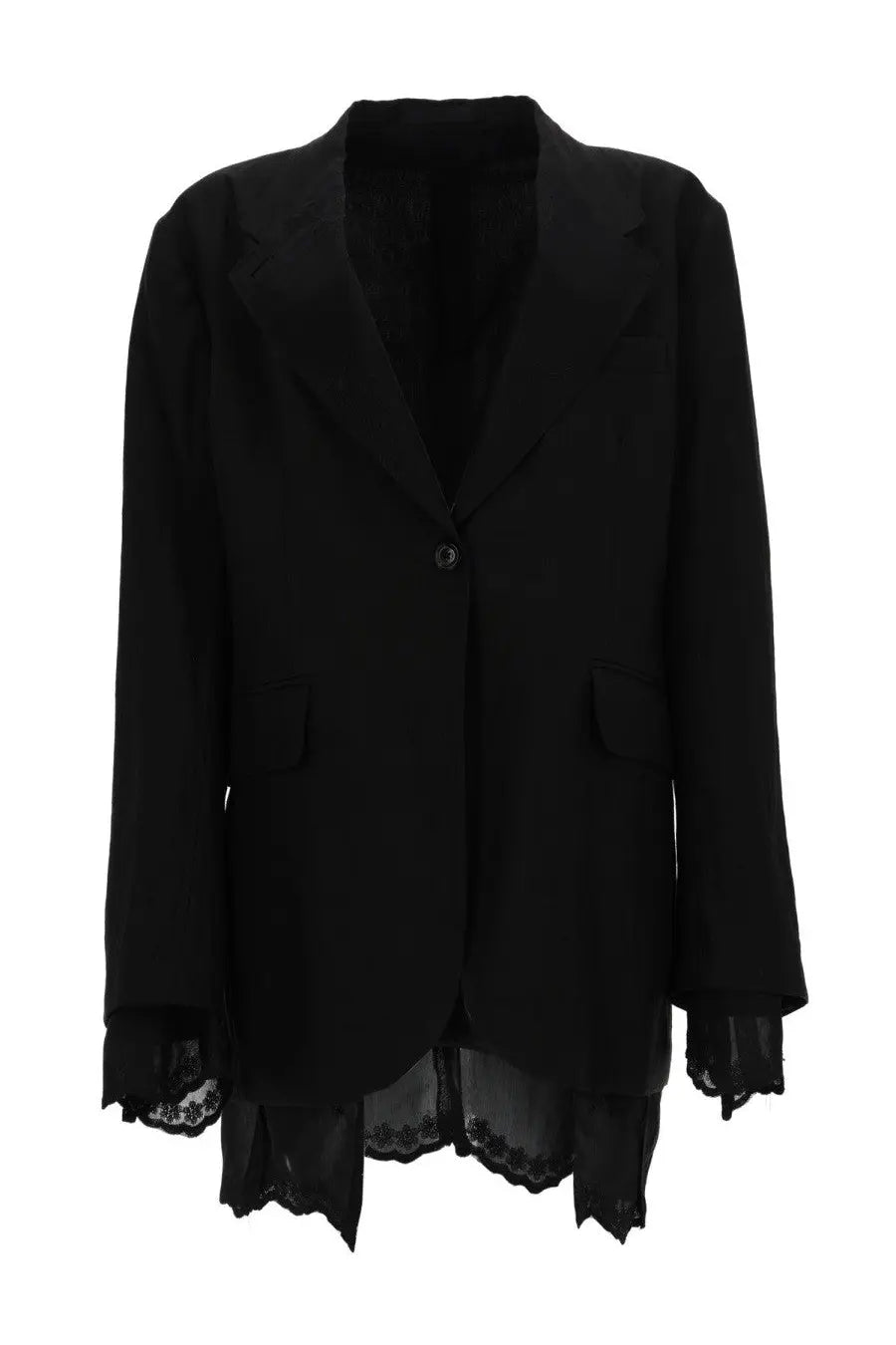 Our Legacy women’s reversible black blazer with lace trim at the cuffs and hem in luxurious fabric