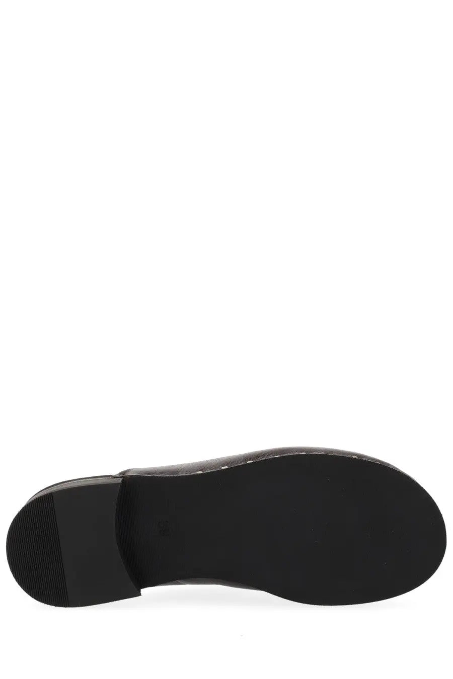 Our Legacy women’s sandal Naoto black showing black rubber sole with textured grip pattern and low block heel