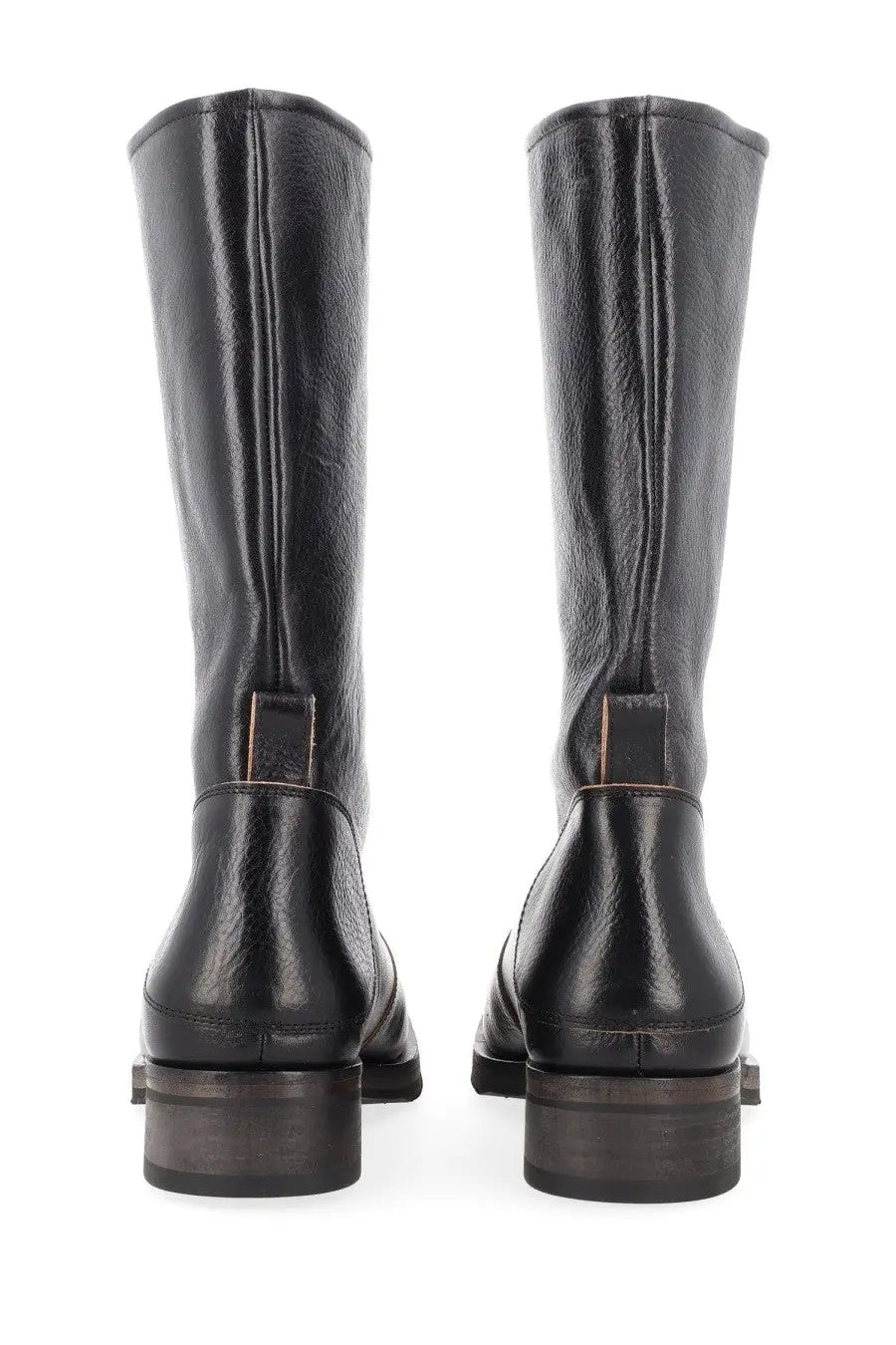Our Legacy women’s Stivale Haul Camion black knee-high leather boots with matte finish and subtle stitching details