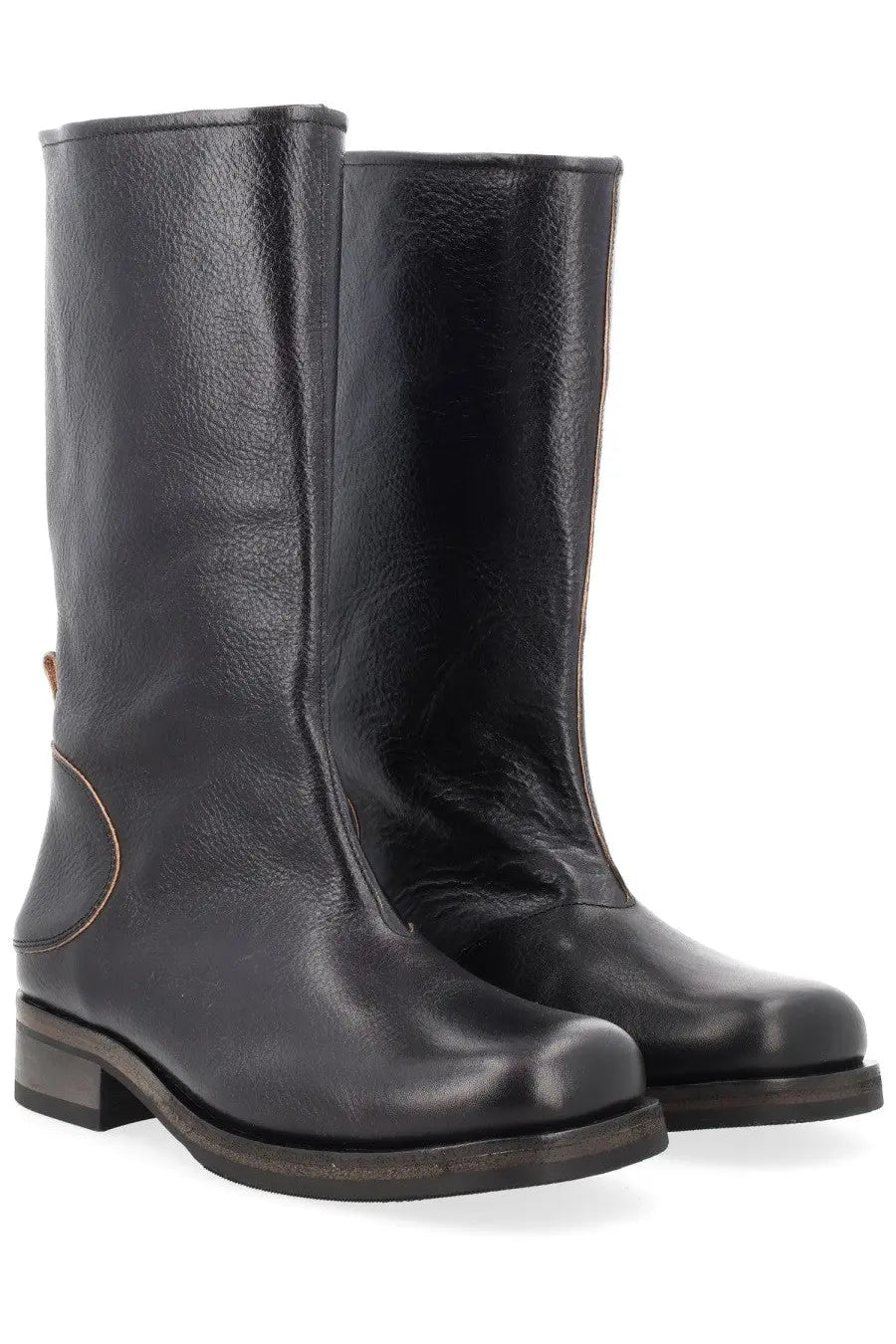 Our Legacy women’s Stivale Haul Camion black knee-high leather boots with matte finish and subtle stitching details