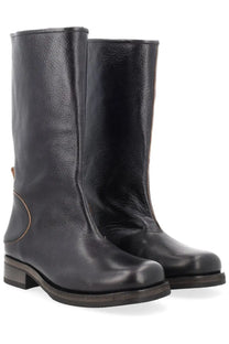 Our Legacy women’s Stivale Haul Camion black knee-high leather boots with matte finish and subtle stitching details