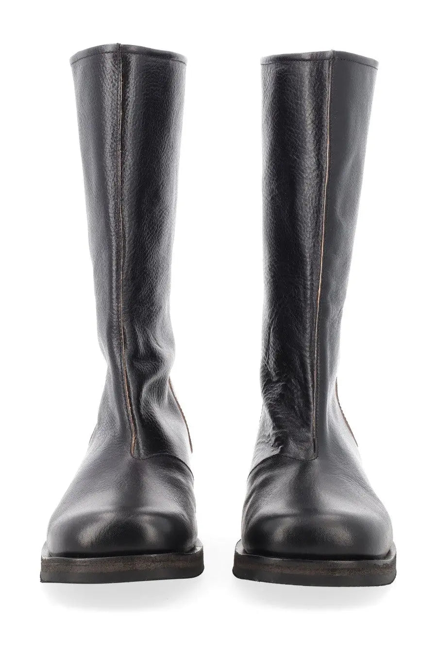 Our Legacy women’s Stivale Haul Camion black leather knee-high boots with sleek minimalist design and subtle stitching details