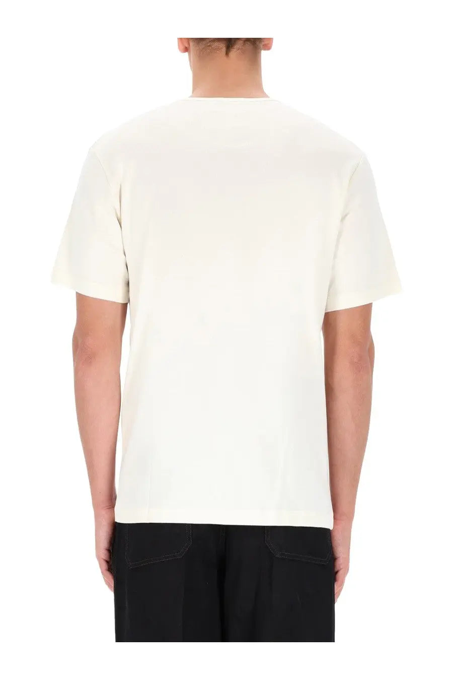 Cream-colored short-sleeved cotton t-shirt with simple round neckline in lemaire mens cotton shirt white product image