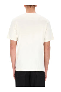 Cream-colored short-sleeved cotton t-shirt with simple round neckline in lemaire mens cotton shirt white product image
