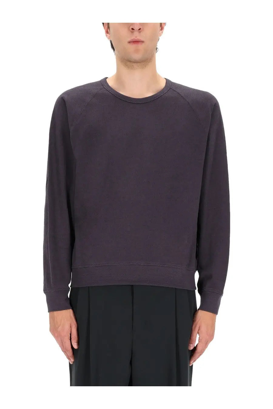 Lemaire men’s grey cotton sweatshirt with ribbed cuffs and hem in a dark gray crewneck style