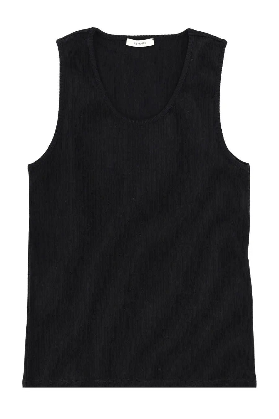 Lemaire men’s black ribbed cotton tank top with soft stretchy fabric and a simple round neckline