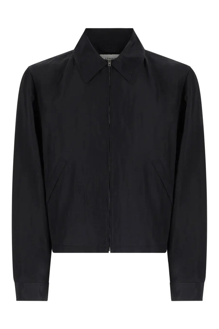 Lemaire men’s giacca crop con zip black bomber jacket with structured collar and front zipper in minimalist design