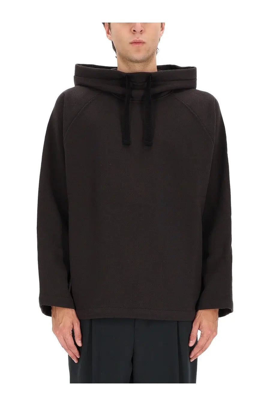 Lemaire men’s grey hoodie in black with relaxed fit and ribbed cuffs made from soft fabric for casual wear