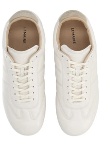 Lemaire men’s soft runner sneaker in beige white leather with clean minimalist design and matching laces