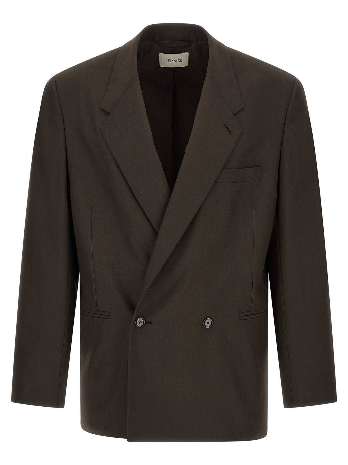Lemaire Tropical Wool Double Breasted Blazer Brown