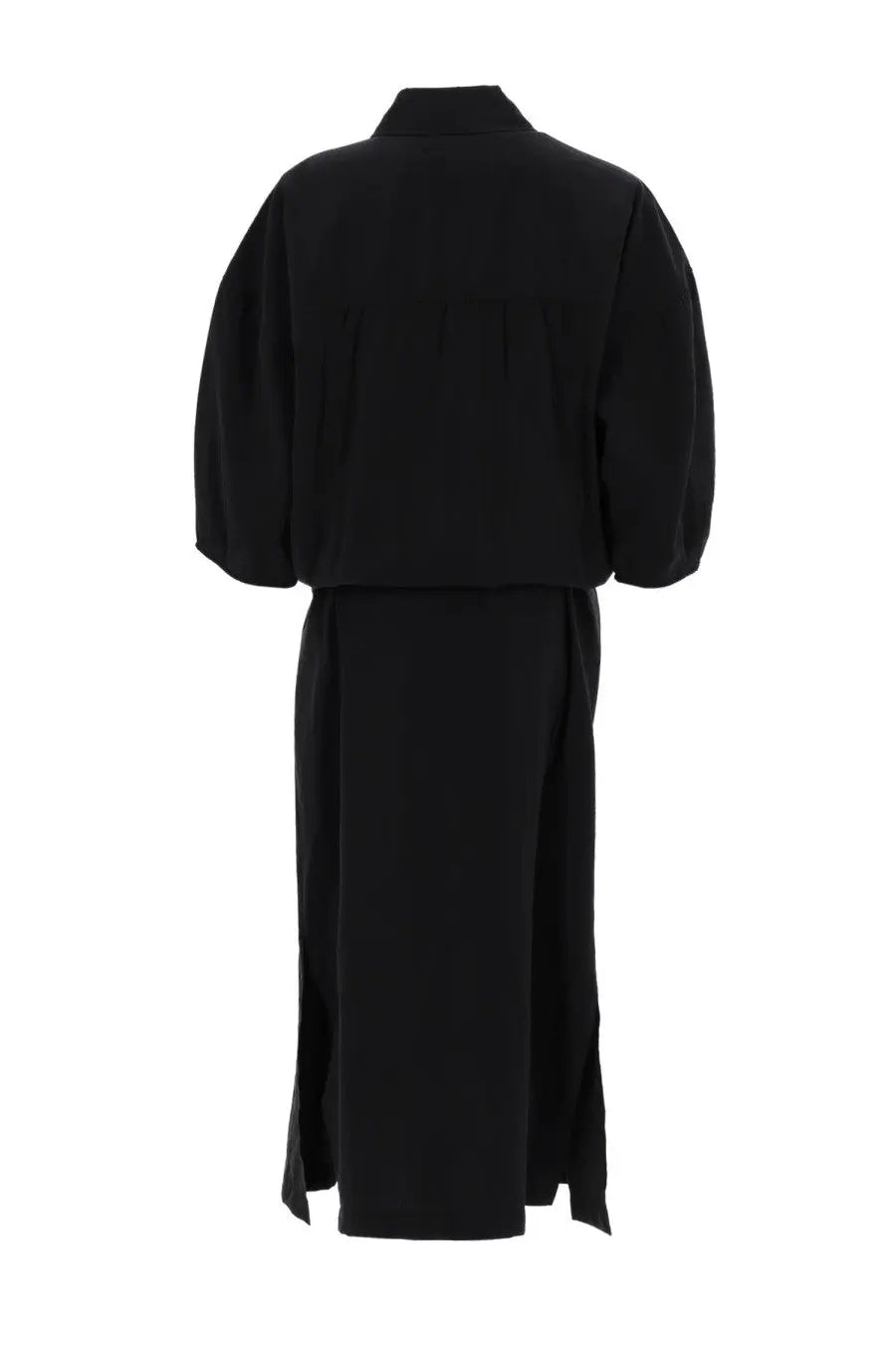 Black oversized coat with puffed sleeves and high collar from lemaire women’s asymmetrical dress black collection