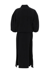 Black oversized coat with puffed sleeves and high collar from lemaire women’s asymmetrical dress black collection