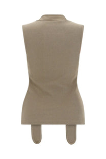 Beige ribbed knit sleeveless top with collar and tie-side details from lemaire womens asymmetrical ribbed top beige collection