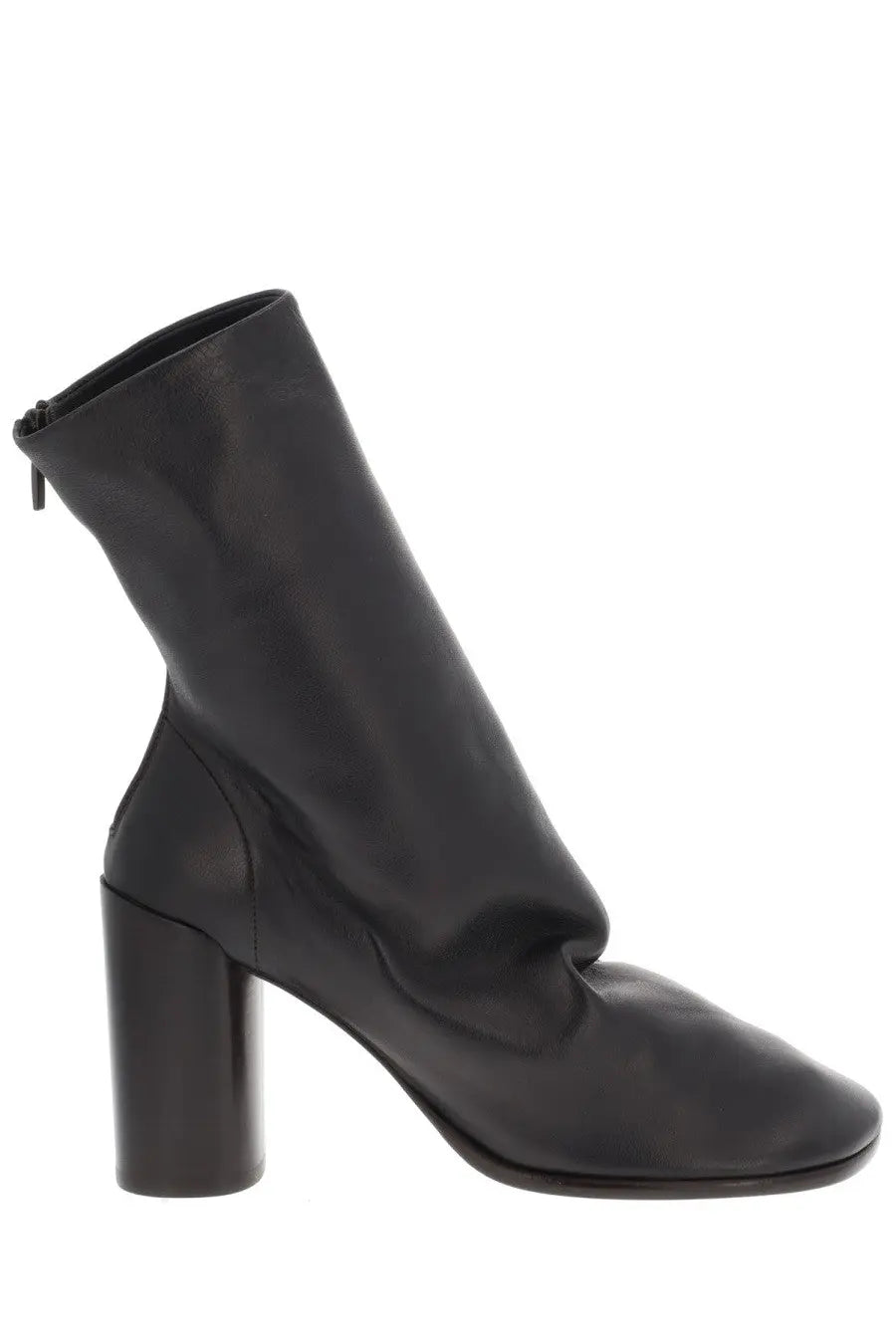 Black leather ankle boot with block heel and slouched upper from lemaire womens boots glove brown collection