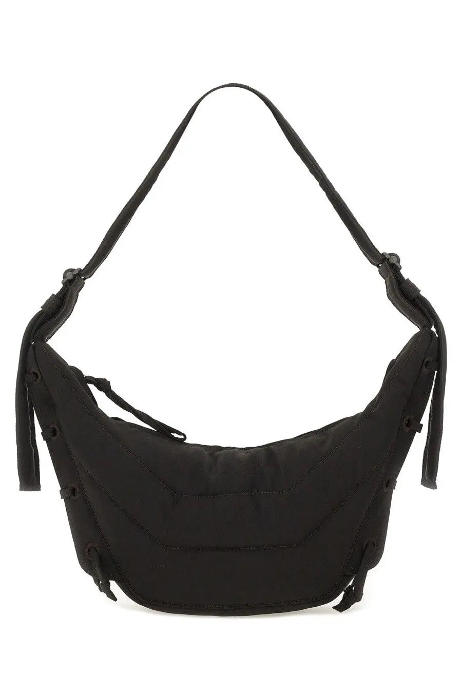 Lemaire women’s borsa soft game small brown black nylon crossbody bag with adjustable strap and reinforced stitching