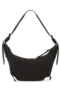 Lemaire women’s borsa soft game small brown black nylon shoulder bag with adjustable strap and drawstring closure