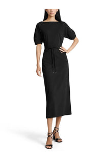 Lemaire women’s black cotton and linen midi dress with short puffed sleeves and a drawstring waist