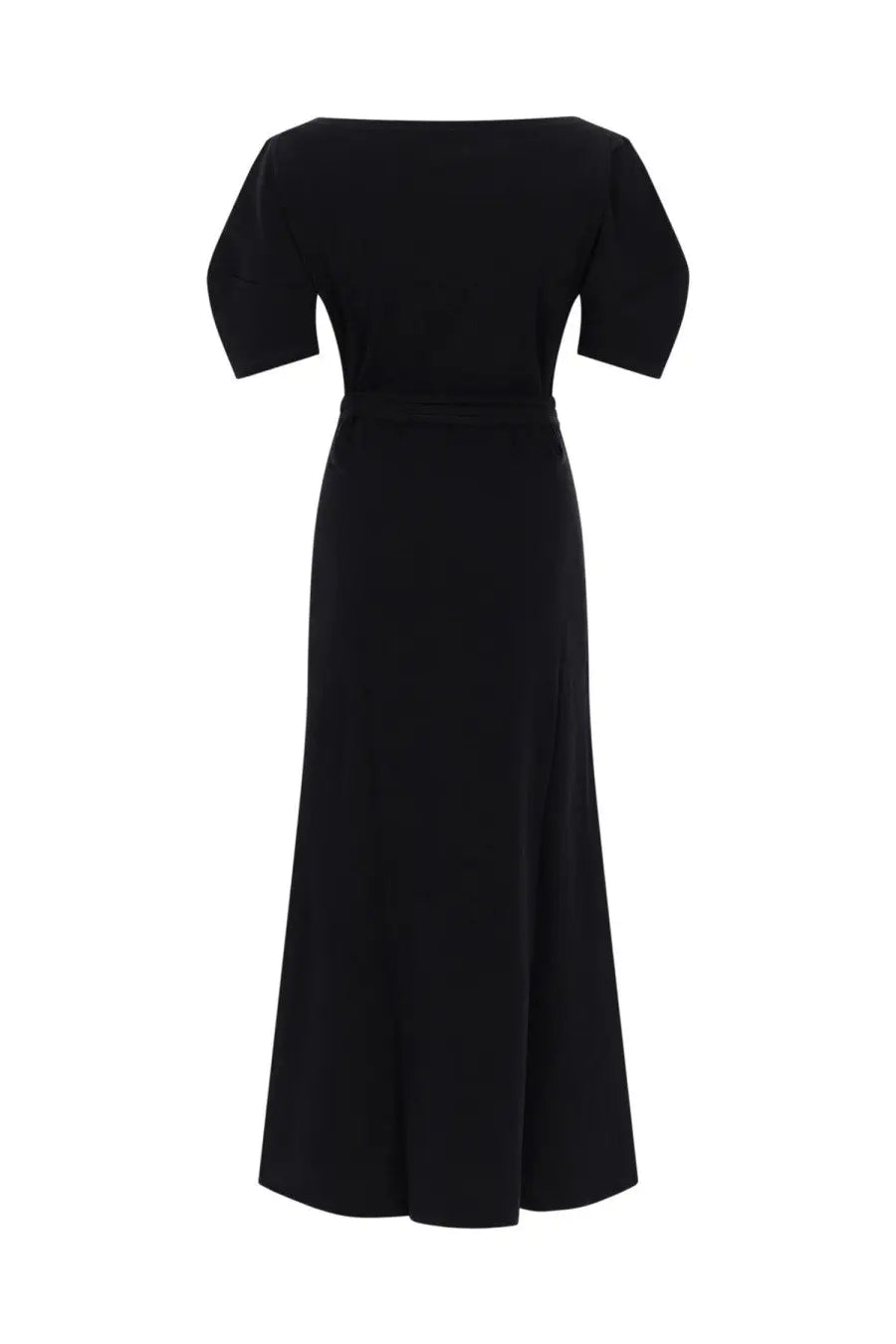 Lemaire women’s black off-the-shoulder cotton and linen midi dress with short puffed sleeves and fitted waist
