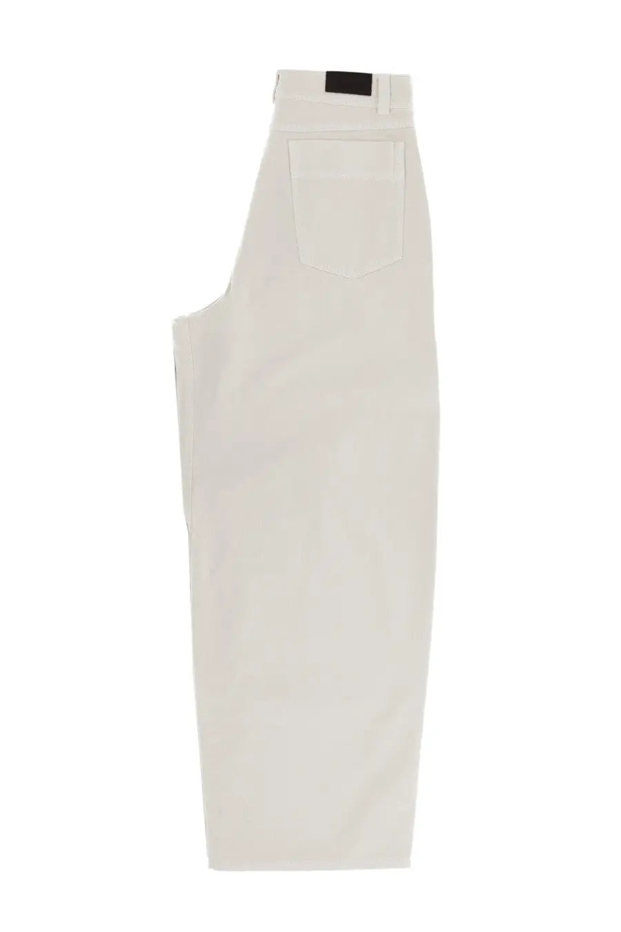 Cream-colored lemaire women’s cotton high-rise straight-leg pants with a minimalist design and black waistband label