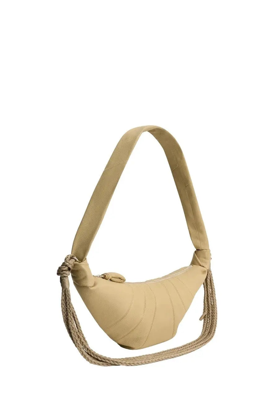 Lemaire women’s croissant bag beige quilted shoulder bag with braided rope strap and knotted handle