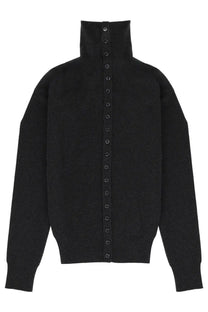 Black high-neck cardigan with vertical dark buttons down front from lemaire womens high collar cardigan grey collection
