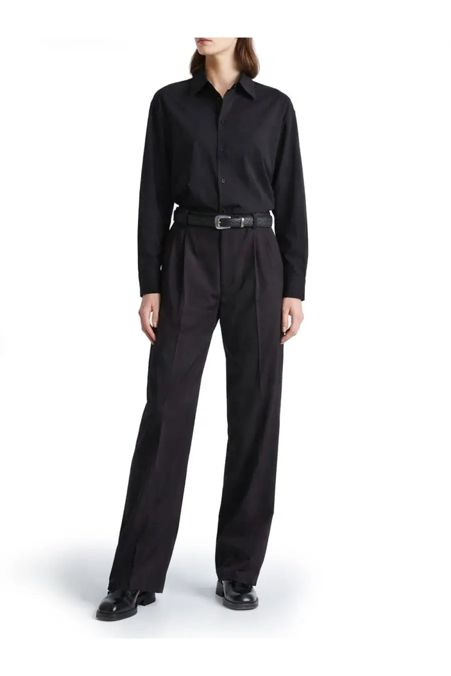 Lemaire women’s long shirt in black with long sleeves classic collar and tailored fit for a sleek look