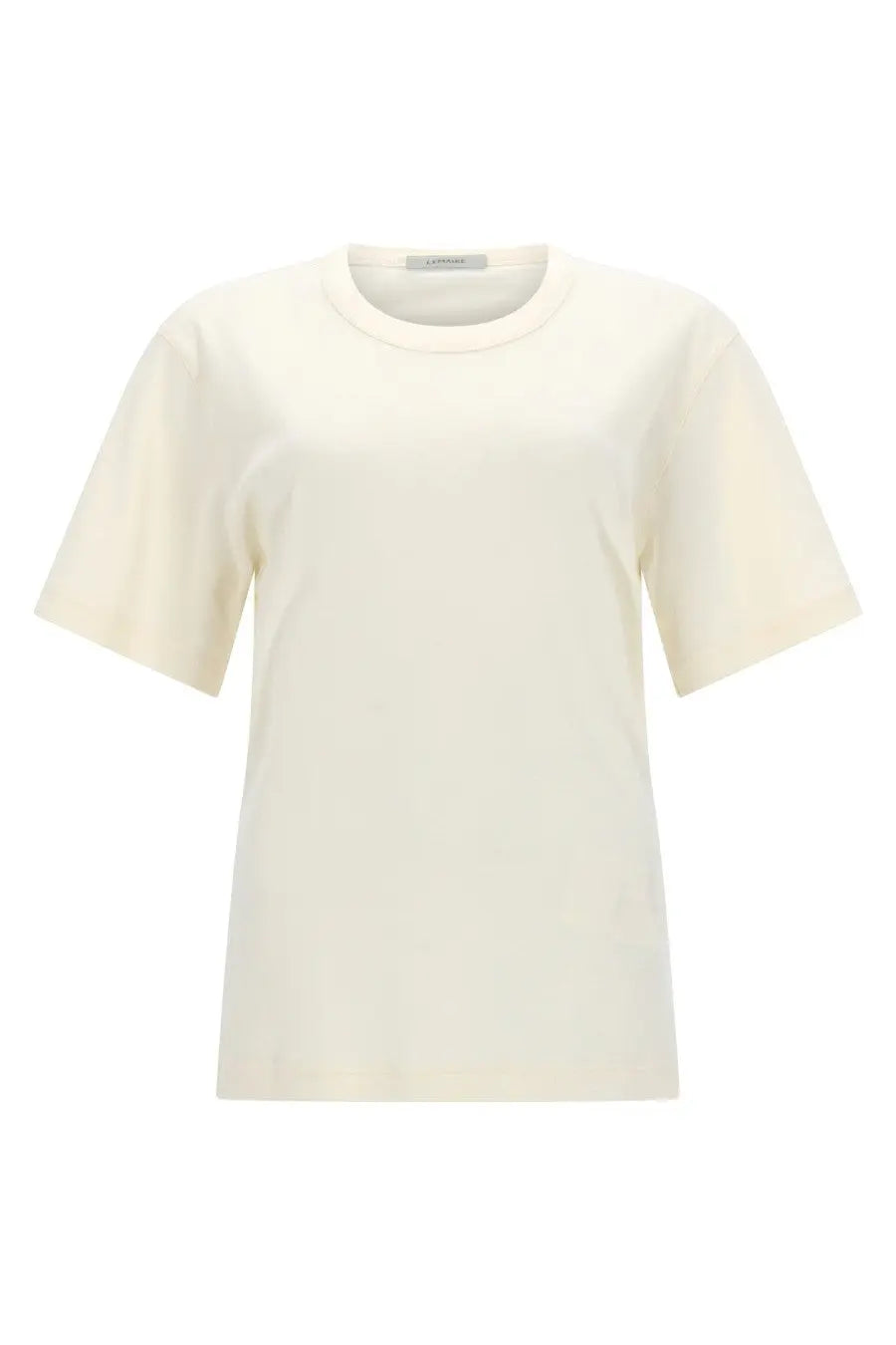 Lemaire women’s cream-colored minimalist cotton t-shirt with relaxed fit and short sleeves in rib white