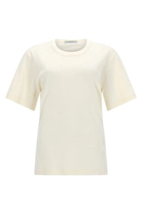 Lemaire women’s cream-colored minimalist cotton t-shirt with relaxed fit and short sleeves in rib white