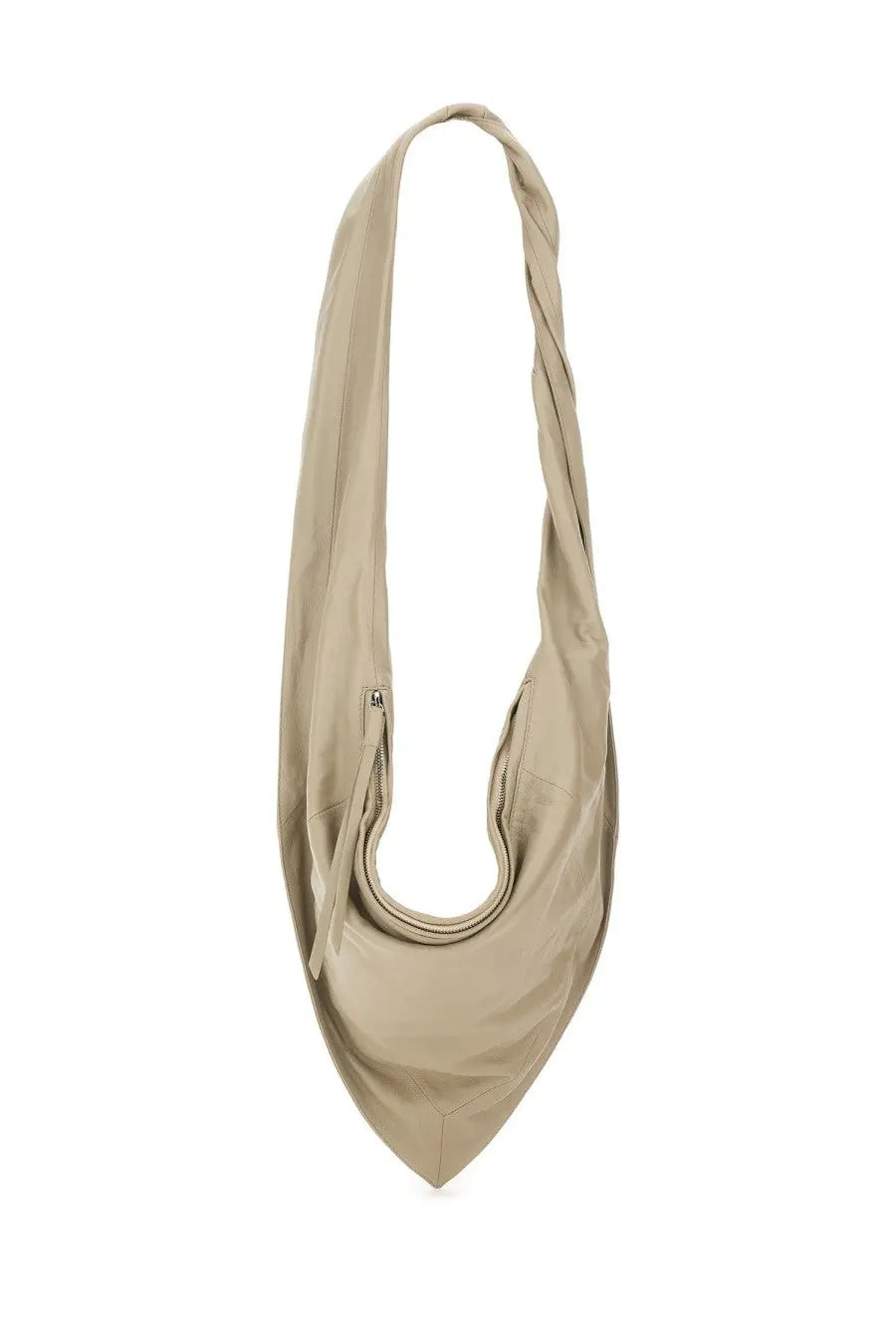 Beige leather Lemaire women’s small scarf bag with twisted shoulder strap and zipper closure