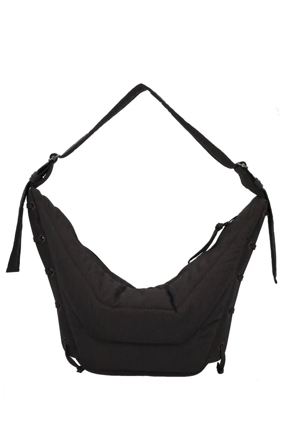 Lemaire women’s soft game medium brown bag made of nylon with adjustable strap and reinforced stitching