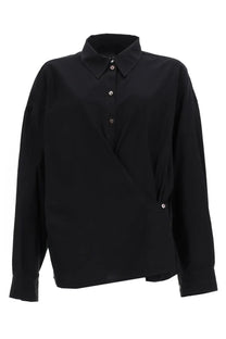 Lemaire women’s black long-sleeved cotton shirt with straight collar and asymmetrical front design
