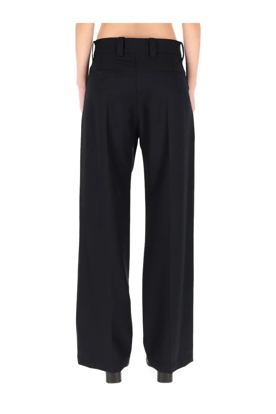 Black high-waisted wide-leg trousers with tailored structured fit and front pleats for womens straight pants by lemaire