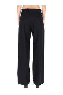 Black high-waisted wide-leg trousers with tailored structured fit and front pleats for womens straight pants by lemaire