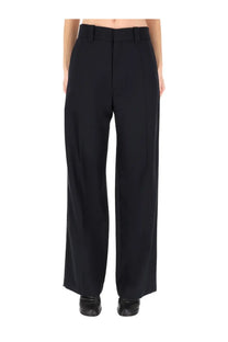 Black wide-leg trousers with tailored fit and clean straight seams from lemaire women’s straight pants blue collection
