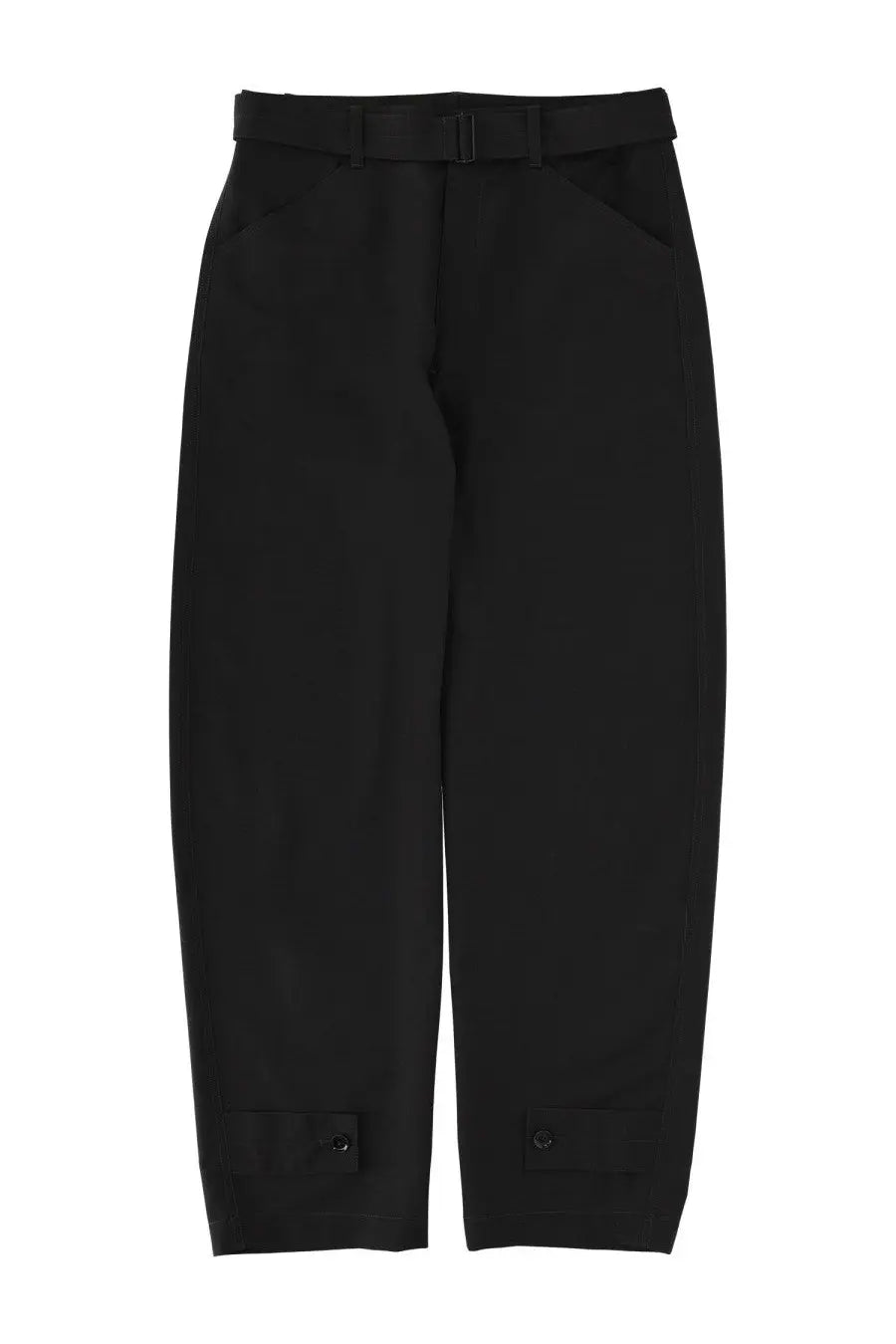 Lemaire women’s tailored black trousers with sleek minimalist design and buttoned cuffs in high-quality fabric