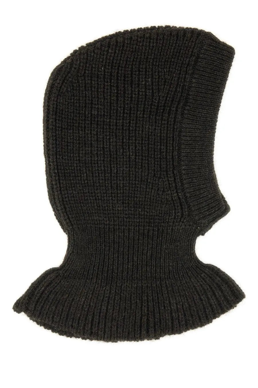 Black ribbed knit balaclava with snug fit and folded edge in wool and alpaca blend for women by lemaire