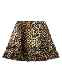 Ganni Leopard Duchesse Nylon Mini Frill Skirt Brown
