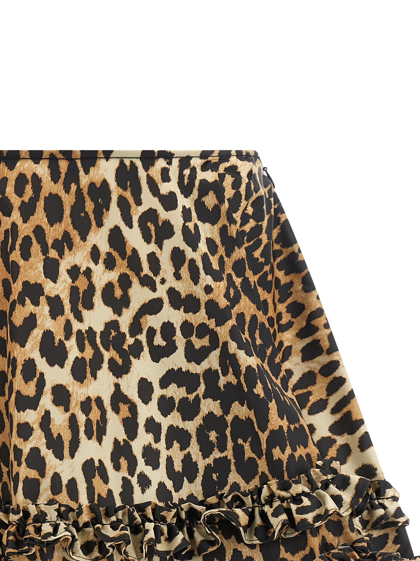 Ganni Leopard Duchesse Nylon Mini Frill Skirt Brown