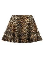Ganni Leopard Duchesse Nylon Mini Frill Skirt Brown, view 2